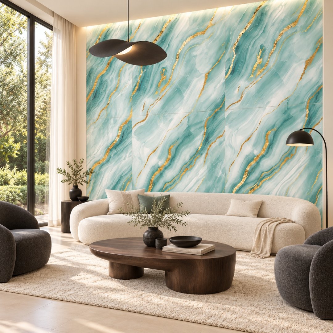 CA SQUARE AQUA GOLD, marble-look floor tile for kitchen